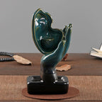 YYW Ceramic Incense Holder,Meditative Backflow Waterfall Incense Burner,Face Thinking Incense Waterfall with 20 Backflow Incense Cones + 30 Incense Stick for Women Men Room Decor