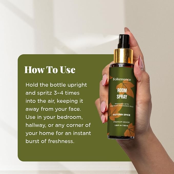 Folkulture Air Freshener - Odor Eliminator | Fragrance Spray for Bathroom, Shower, Home | Spice Scent or Fall Scents Room Spray for Living Rooms, Bathrooms with Natural Essential Oils | 3.38 Fl Oz