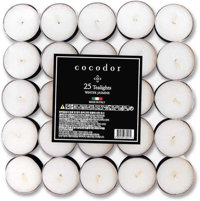 COCODOR Scented Tealight Candles/Winter Jasmine / 25 Pack / 4-5 Hour Extended Burn Time/Made in Italy, Cotton Wick, Scented Home Deco, Fragrance, Mother's Day