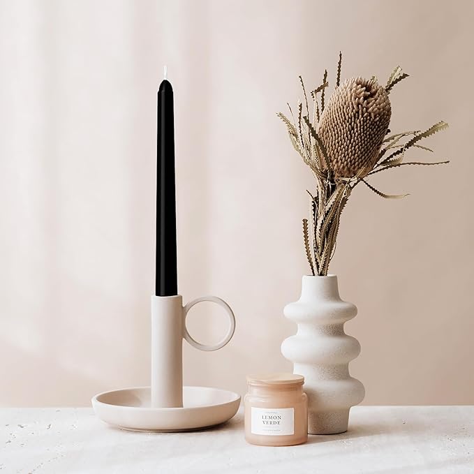 12 Pack Black Taper Candles 10 inch - Taper Candles Dripless, Smokeless, Unscented - 8 Hours Long Burning - Hand Poured Tall Candlesticks - Perfect for Home Decor, Weddings, and Special Occasions