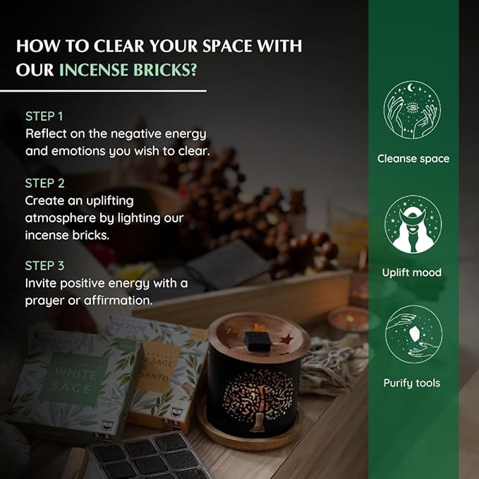 White Sage Incense Brick Super Set by Aromafume | 54 Bricks & Tree of Life Exotic Burner | White Sage with Rose, Lavender, Palo Santo, Sandalwood, Frankincense | Sage for Cleansing, Smokeless Smudging