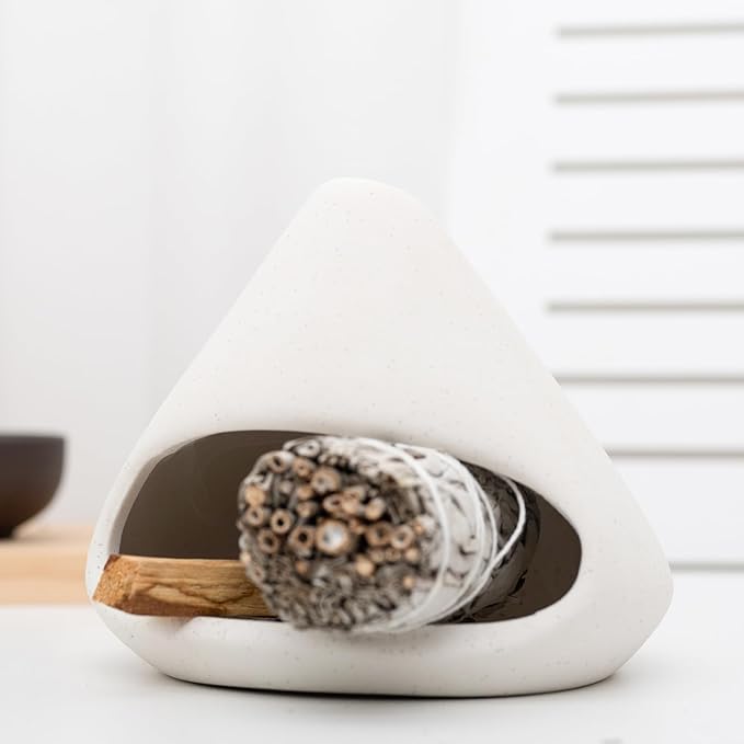 Palo Santo Burner- Mini Zongzi ceramics chiminea for sage/sticks/sone, ceramics Incense Holder with ash catcher, aromatic meditation gifts for women anxiety relief, ceramic copalera home decor