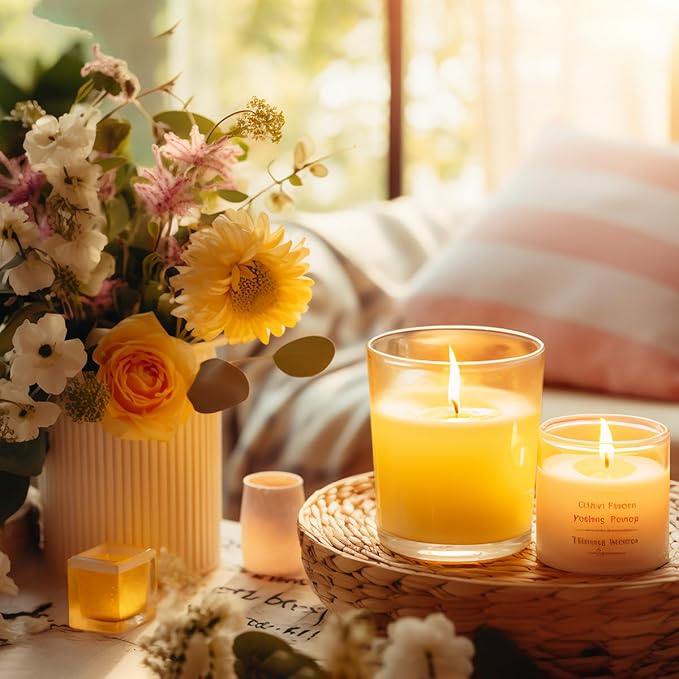 Small Citronella Candles Outdoor and Indoor, Yellow Soy Wax Votive Candles for Party Dinner and Camping - 12 Hours Burn Time, Set of 4