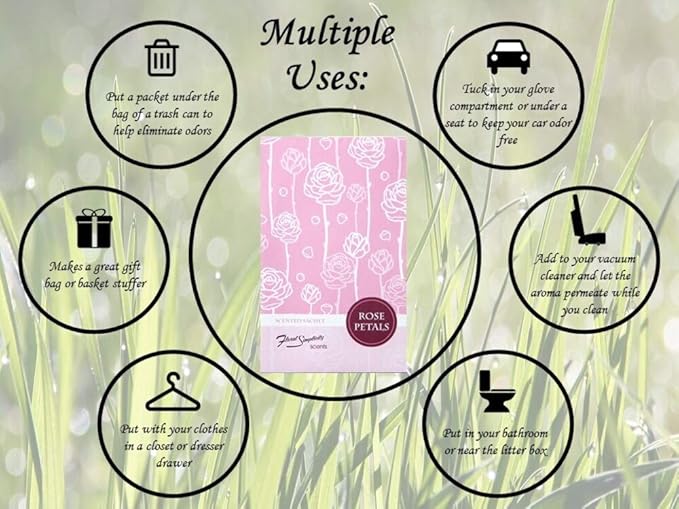 Rose Petals Scented Sachets Pack of 3, Spring and Summer - Long-Lasting Scented Bags, Home Fragrance, Air Freshener & Deodorizer for Closet, Room, Drawer, or Cars, Made in USA