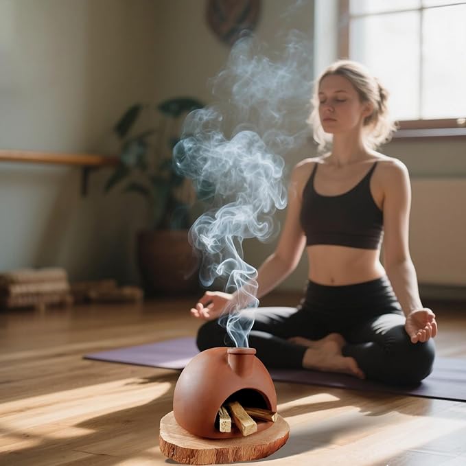 Large Handmade Terracotta Palo Santo Holder - Chiminea Incense Dish with Chimney, Cone Burner for Sage, Ideal for Meditation, Zen, Yoga, Spa | Aromatherapy, Mindfulness, Altar Decor Gift