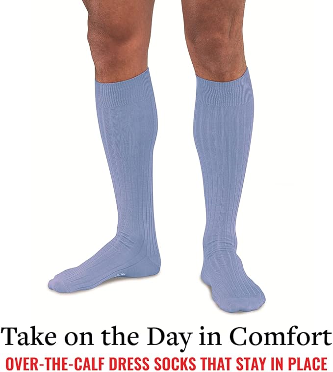 Merino Wool Dress Socks for Men – Over-the-Calf, Ribbed Wool Dress Socks for Size 8-12 – Breathable, Reinforced Heel and Toe
