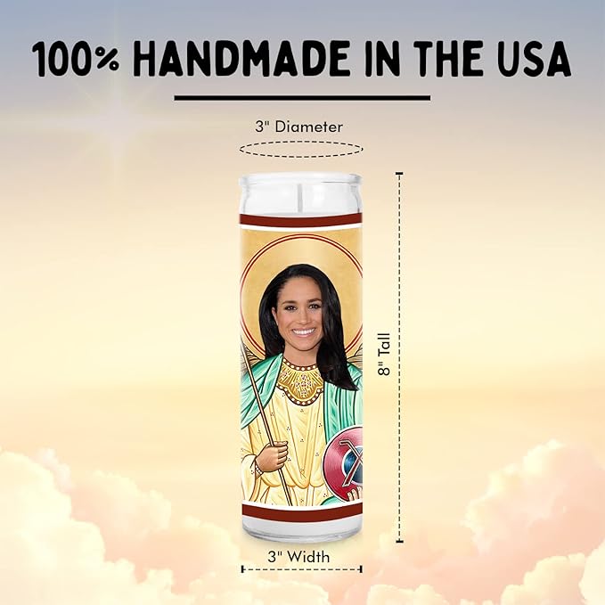 Meghan Markle Celebrity Glass Jar Candle – Handmade Soy Wax Votive Candle – Unique Gift for Britsih Royal Family Lovers – Duchess of Sussex Home Decor Collectible for Prince Harry Fans