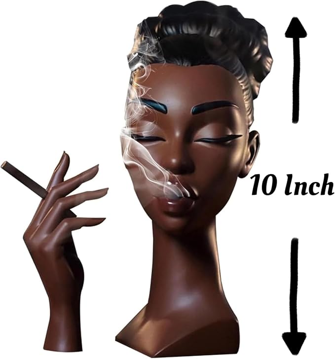 10 Inch Head Incense Burner Black Woman, Exquisite and Elegant Incense Burner,Unique Home Gift Table Accessories,Calm Room Waterfall Decoration (Black Woman with Hair Tie)