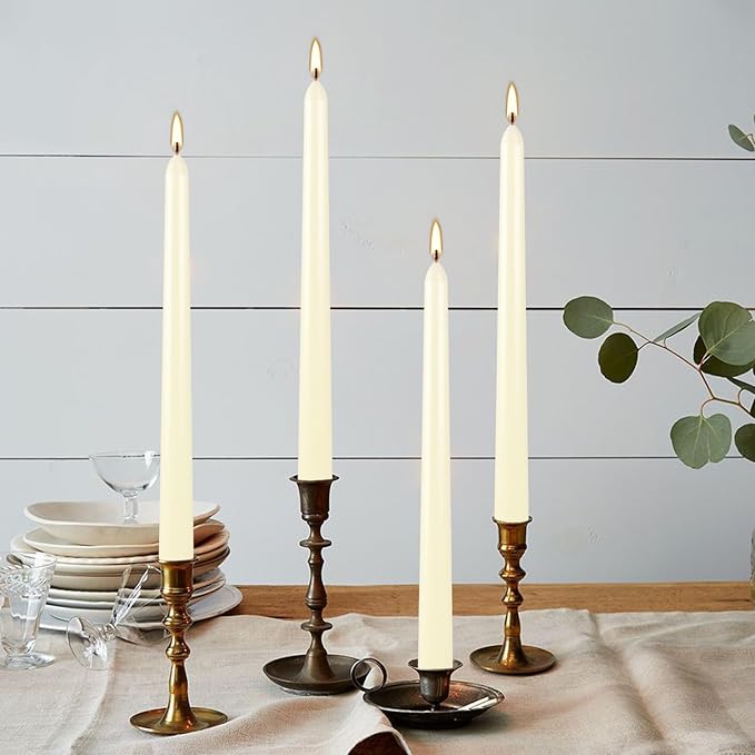 36 Pack Ivory White Taper Candles, 7-8 Hours Burn Time, Unscented, Smokeless and Dripless, 0.8 x 10 Inch Dinner Candle Set for Household, Wedding, Party and Home Décor Candlesticks