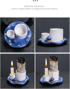 Mushroom Ceramic Incense Holder Set,4-in-1 Design for Sage, Palo Santo, Incense Sticks Candles,Blue Ceramic Ash Catcher Tray for Mess-Free Meditation, Yoga and Home Decor