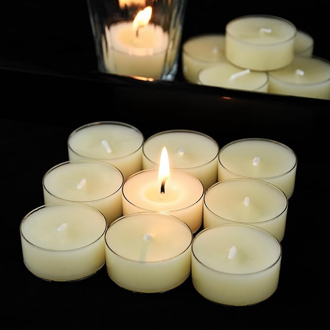 48 Packs Pure Beeswax Tealight Candles Bulk-4 Hour Long Burn Time, Unscented and Smokeless Candles for Home Deco,Wedding (Ivory)