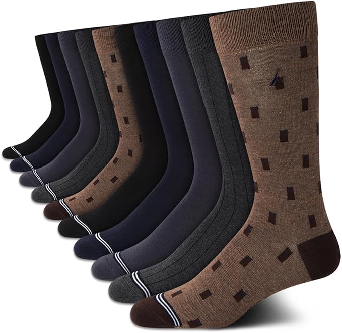 Nautica Mens Dress Socks - 10 Pack Breathable Stretch Crew-Length Work Socks for Men for Business Formal Wear (Sizes: 6-12.5)