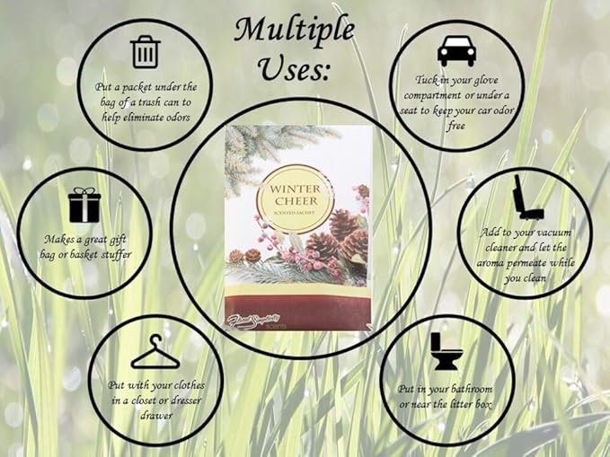 Floral Simplicity Winter Cheer Scented Sachets Pack of 3, Fall & Winter - Long-Lasting Scented Bags, Home Fragrance, Air Freshener & Deodorizer for Closet, Room, Drawer, or Cars, Made in USA