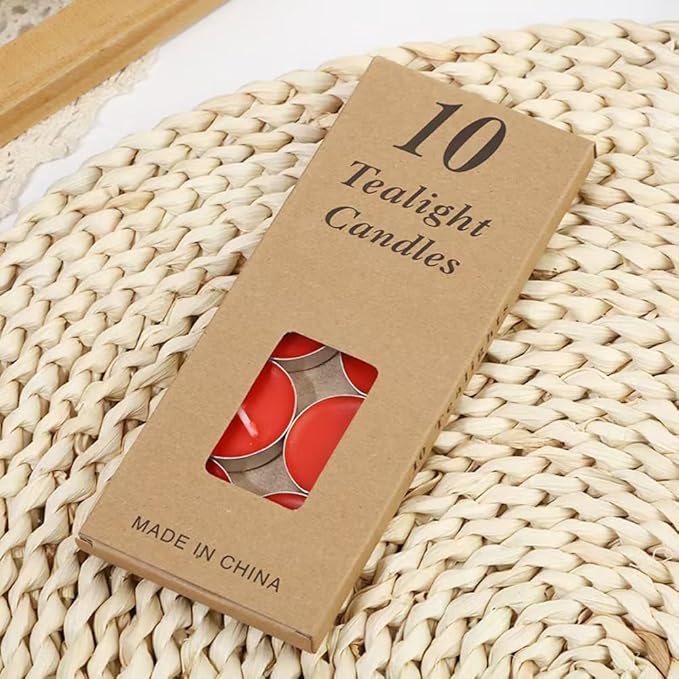 Colored tealight Candles Handmade Organic Tea Lights Set of 10pack Small red Candles 1.5-2 Hours Burn Tea Lights for Valentine's Day, Birthday, Votive Parties ，Home Decoration (Red)
