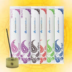 Spiritual Incense Set (10") – Pack of 6 & Brass Incense Burner – Includes 1 Pack Each of Lotus,Night Queen, Mogra & Rose, Kewra, Madhumalathi, Tuberose – 20 Sticks per Pack