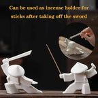 LYART Samurai Statue Decor Japanese Warrior Decor Children's Room Statues, Kongfu Tea Pet Decoration, Incense Holder for Stick Burner Incense Stick Holder (White2 and White3)