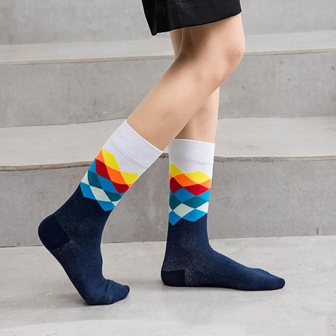 DRASEX Men's Dress Socks Funky Colorful Pattern Cotton Novelty Casual Crew Socks