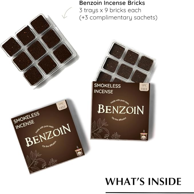Aromafume Benzoin Incense Bricks Refill Pack 3 Trays x 9 Bricks | Styrax Extract, Native to Indonesia | Ideal for Prayer, Blessings, Prosperity & Meditation | Low-Smoke & Non-Toxic