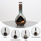 Premium Ceramic Palo Santo Holder & Smudge Bowl-Mini Chiminea| Multi-Purpose Burner for Sage Sticks, Incense Cones, Copal & Candles|Energy Cleansing, Yoga Meditation Accessories|Anxiety Relief