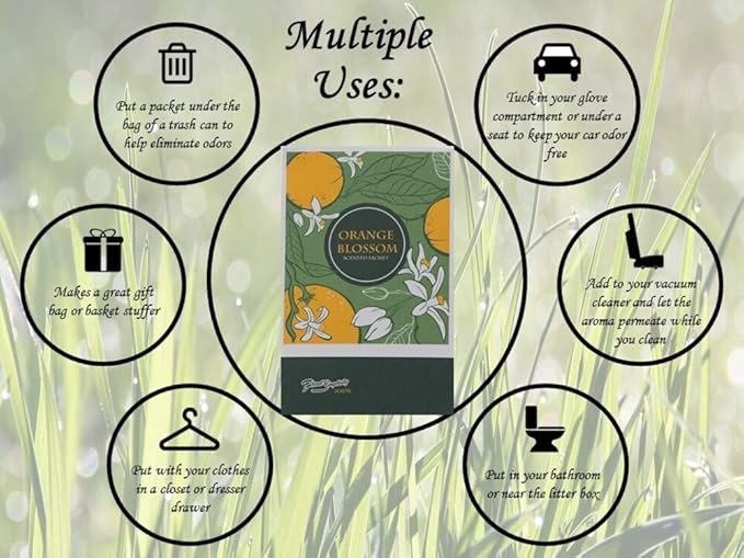 Orange Blossom Scented Sachets Pack of 6, Spring and Summer - Long-Lasting Scented Bags, Home Fragrance, Air Freshener & Deodorizer for Closet, Room, Drawer, or Cars, Made in USA