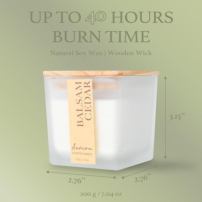 Scented Candle, 7.04 oz Balsam Cedar Aromatherapy Candle, Natural Soy Wax with Wooden Wick, Candles for Home, 45 Hours Burn Time, Scented Jar Candle Gifts