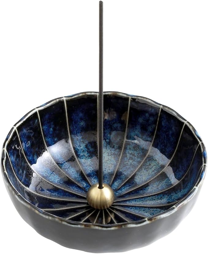 Gift Set: Sandalwood Incense Sticks & Navy Blue Lotus Holder by Asayu Japan