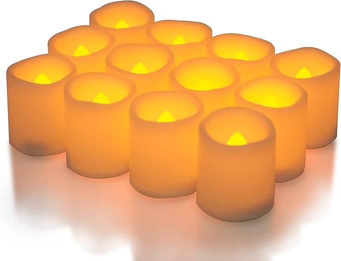 CANDLE CHOICE Battery Operated Flameless Votive Candles with Timer, Small Timing LED Candle Lights with Automatic Built-in Daily Cycle Timer, 6-Hour on 18-Hour Off, Pack of 12, Batteries Included
