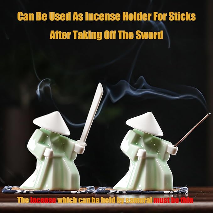EAEMDY Samurai Figure Figurine Japanese Warrior Statue Decor for Table Room, Incense Holder for Stick Burner Incense Stick Holder, Kongfu Tea Pet Decoration (6.White A+Green A)