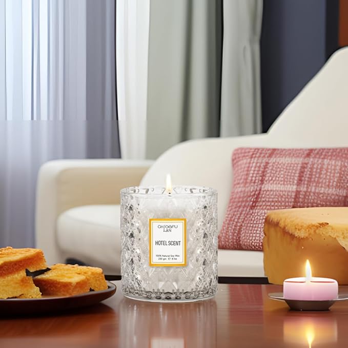 Chloefu LAN Hotel Scented Candle Natural Essential Oil, Luxury Scented Soy Jar Candle Gifts, Highly Scented, 8.1oz, Unique Blend to Promote Sleep & Relieve Stress