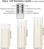 Set of 24 Flameless Led Battery Opeated (D2.2'' x H5''6''7'') Realistic Moving Wick Candles with 10-Key Remotes and Cycling 24 Hours Timer