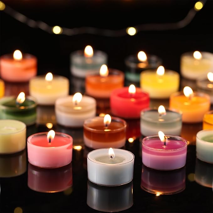 Ocean Memory Scented Tea Lights Candles – Soft Blue – 6 Hour Burn – 100% Palm Wax – Scented Tealight Candles for Holiday Relaxation, Winter Gatherings – 48 Pack Scent Votive Candle