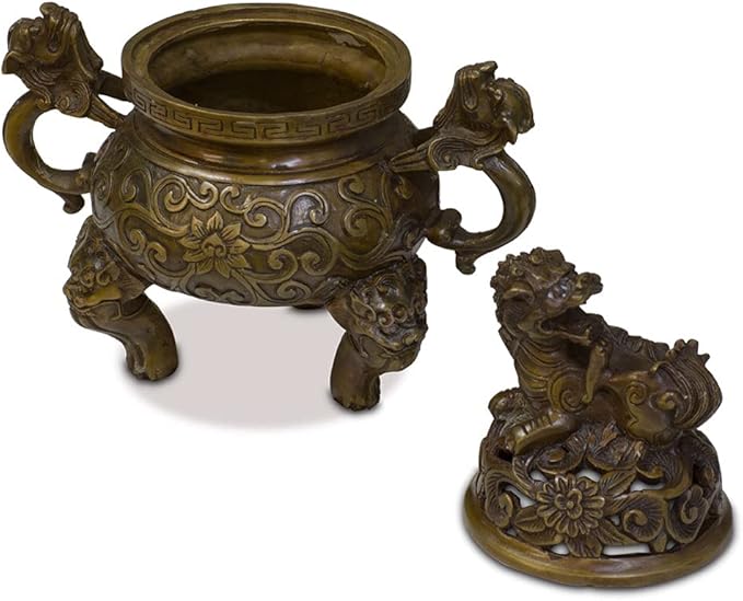 China Furniture Online Iron Imperial Kirin Chinese Incense Burner, Brown