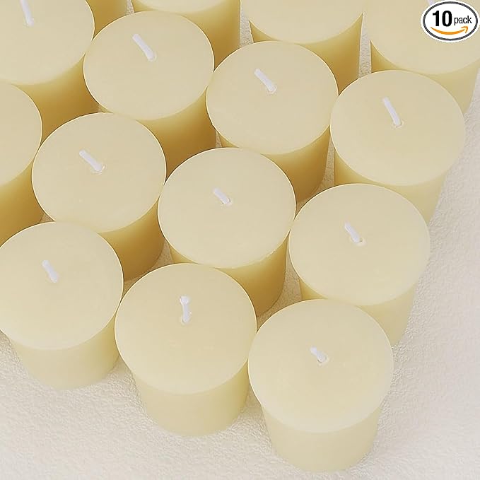 Pure Beeswax Votive Candles, Pack of 10 - Natural Unscented Beeswax Candles for Family Parties and Birthday Gifts (Ivory)