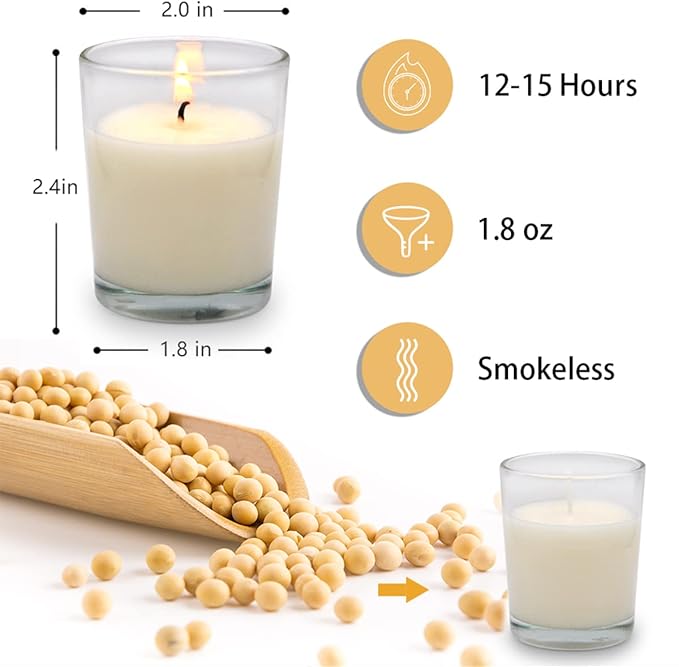 20 Packs White Votive Candles with Clear Glass Holder, 1.8 Oz Unscented Soy Wax Candle for Home Decoration, Candle Gifts for Christmas Thanksgiving Halloween