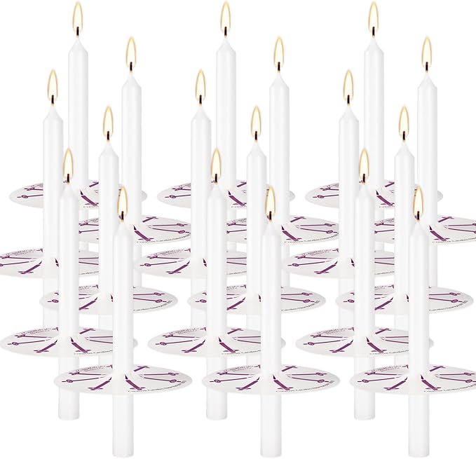 200 White Taper Candles with Drip Protectors Smokeless and Unscented 4.7'' H X 0.47'' D- Handheld Drip Guard,Church for Prayers, Vigil,Memorial Services, Religion,Shabbat, Prayer Candles