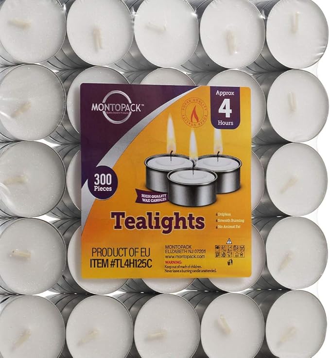 MontoPack Unscented White Tealight Candles Bulk [300] | 4 Hours of Smokeless, Dripless, Long Lasting Burning Paraffin Tea Lights | Small Votive Mini Candles for Home, Shabbat, Weddings & Emergencies