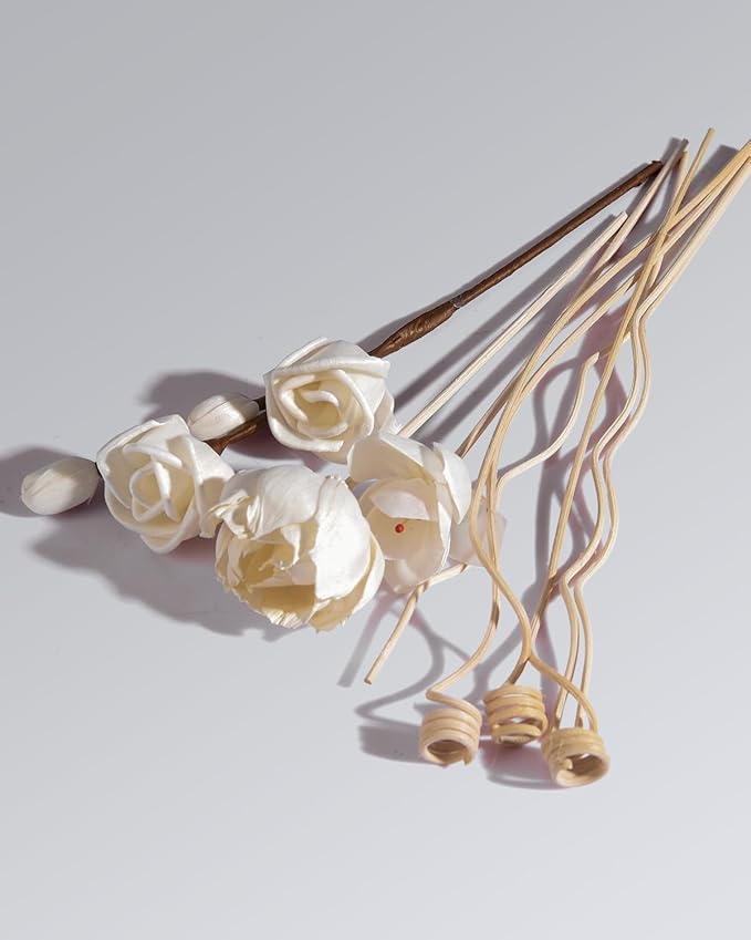 9 Pcs Reed Diffuser Sticks, Reed Fragrance Diffuser Flowers Set, Natural Rattan&Handmade Flower Refill Replacement Sticks, House Bedroom Office Decor