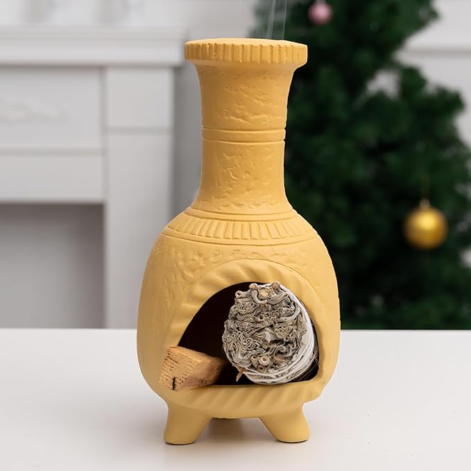 Handcrafted Terracotta Palo Santo Burner - Mexican Style Chiminea Clay Incense Dish & Anxiety Relief, Mini Aromatic Home Altar with Chimney Design, Meditation Gift for Women/Mom