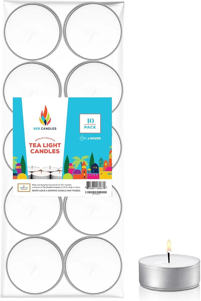 Unscented Tea Lights Candles White, Smokeless, Dripless & Long Lasting Paraffin Small Votive Mini Tealight Candle for Home, Pool, Shabbat, Weddings & Emergencies (10-Pack)