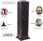 Handmade Marble Black Soapstone Incense Stick Burner | Candle Stick Holder | Tea Light Burner - Perfect Jaali Carving for Gifting. Decorative Home and Kitchen Decor (3 x 3 x 11 Inches).