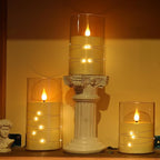 Flashing Flameless Candle with String Light, Battery Powered Candle, Recessed String LED Candle, Indestructible Plexiglass Candles with Remote Control, Set of 3, Ivory White
