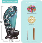 1 Pack Ceramic Incense Burner Waterfall, with 20 Cones and 30 Fragrance Sticks, Backflow Incense Burner Holder, Waterfall Torch Incense Burner, Smoke Fountain, for Room Office Aromatherapy Ornament