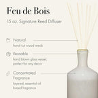 LAFCO New York Signature Reed Diffuser, Feu de Bois - 15 oz - Up to 9 Months Fragrance Life - Reusable, Hand Blown Glass Vessel - Natural Wood Reeds - Made in The USA