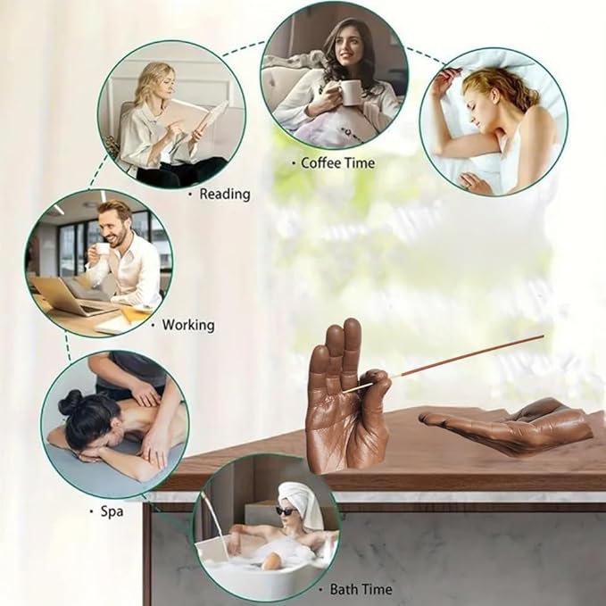 Hand Statues Incense Holder - Incense Burner Ash Catcher, Handcrafted Incense Stick Holder with Ash Catcher, Artisan Incense Burner for Meditation & Yoga (Brown)