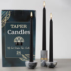 24 Pack Black Taper Candles, 7-8 Hours Burn Time, Unscented, Smokeless and Dripless, 0.75 x 10 Inch Dinner Candle Set for Halloween, Household, Wedding, Party and Home Décor Candlesticks