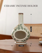 Handmade Ceramic Incense Holder，Stick & Backflow - Sage Holder for Burning ，Meditation Accessories，Easily Grab All Incense Ash (Green and Beige)