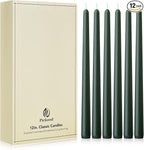 New Burning Formula Unscented Dripless 12-Inch Taper Candles Set of 12 - Dark Green, for Wedding, Dinner - Smokeless, Long Burning - Hand Poured, Colored Tall Candlesticks - Verde Oscuro