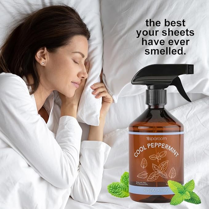 Sparoom Cool Peppermint Air Freshener&Linen Spray Essential Oil Infused an Minty&Crisp Refreshing Fragrance. Therapeutic Grade Aromatherapy, Non-Aerosol and Long-Lasting Invigoration Scent, 16.9 fl oz