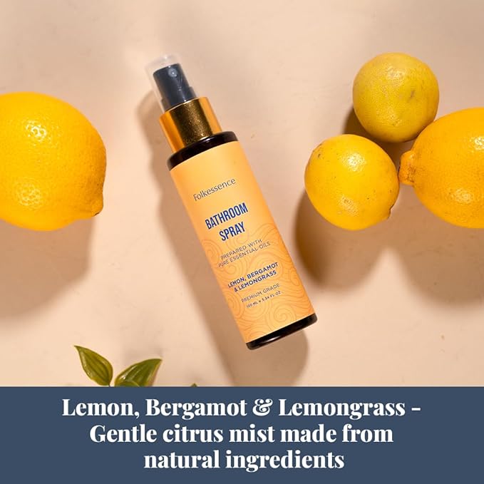 Folkulture Bathroom Spray - Odor Eliminator | Fragrance Freshner Sprays for Toilet, Home | Guest Bathrooms Essentials Before You Go Toilet, Poop, Shower Spray for Fresh Smell | Citrus - 3.34 Fl oz