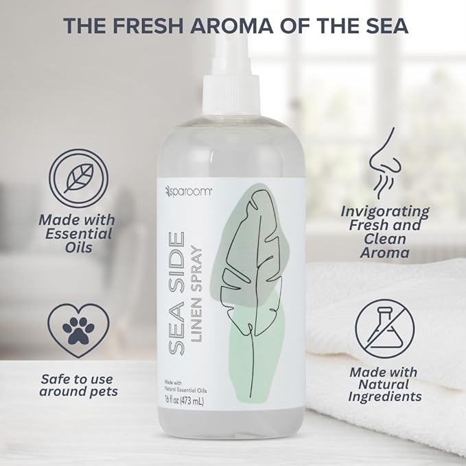 SpaRoom Aromatherapy Linen and Fragrant Room Spray Made with Essential Oils, 16 Ounces, Sea Side ~ Salty, Breezy, Coastal